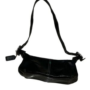 Coach Y2K Black Leather Shoulder Bag | 90s/2000s Baguette Purse